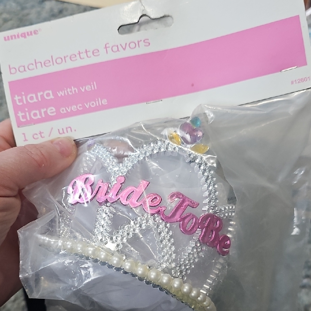 Nique Bride To Be Tiara with Veil - Silver and Pink